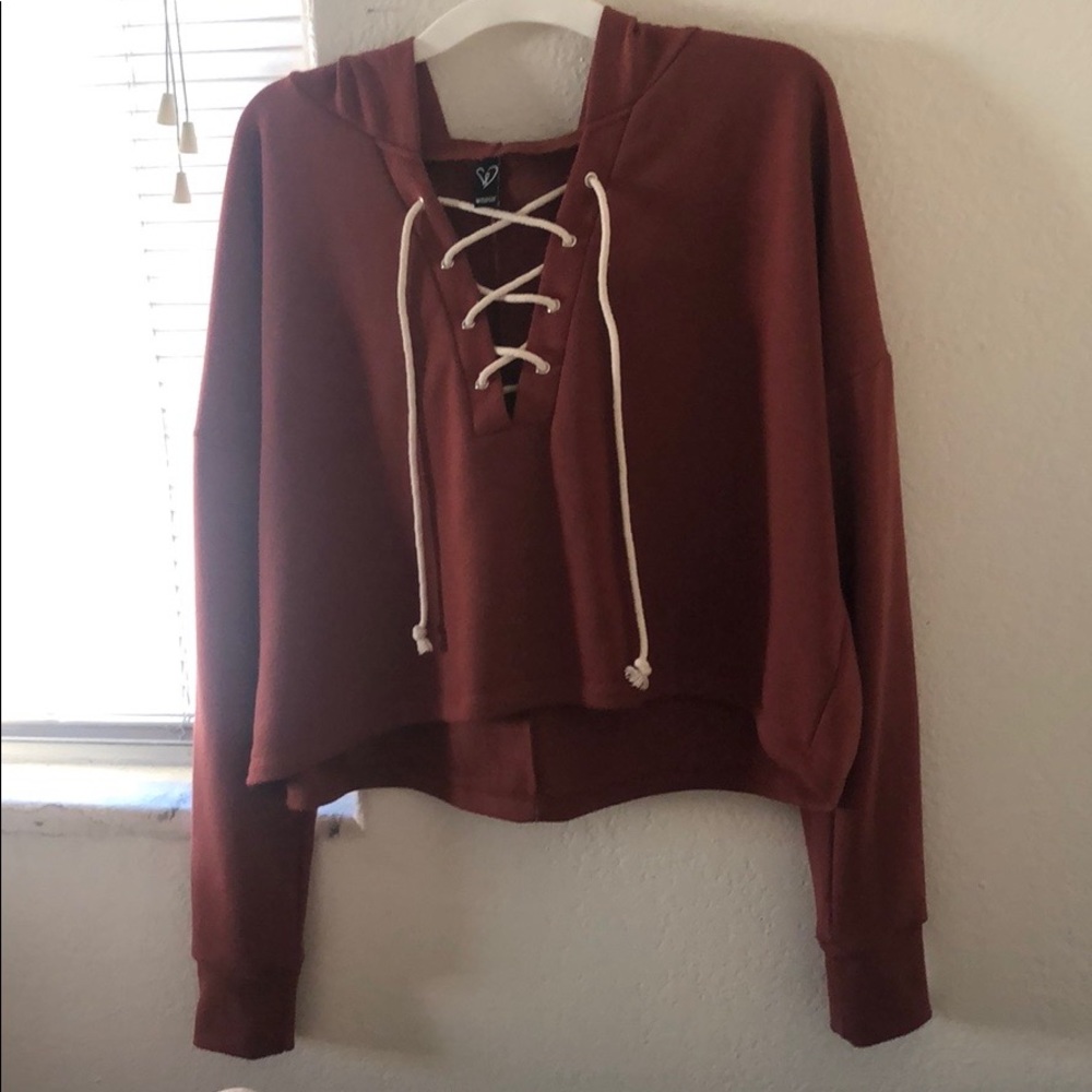 Cropped lace-up hoodie